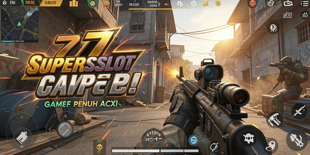 Screenshot 77SUPERSLOT menampilkan aksi gameplay FPS yang mendebarkan.
