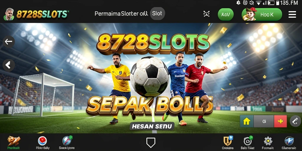 Tampilan gameplay seru 8728SLOTS yang bertema sepak bola.