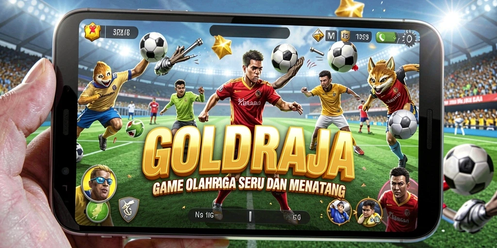 Tangkapan layar utama GOLDRAJA menampilkan aksi olahraga yang dinamis.