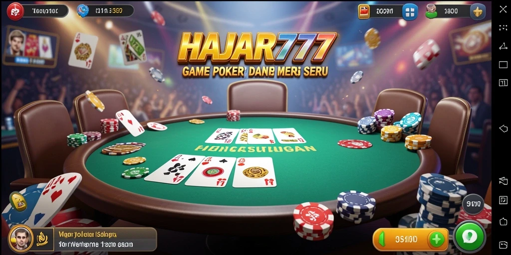 Gameplay seru HAJAR777 dengan kartu dan meja poker.