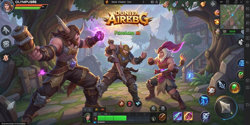 Screenshot gameplay OLYMPUS88 menunjukkan pertarungan heroik dalam dunia mitologi.