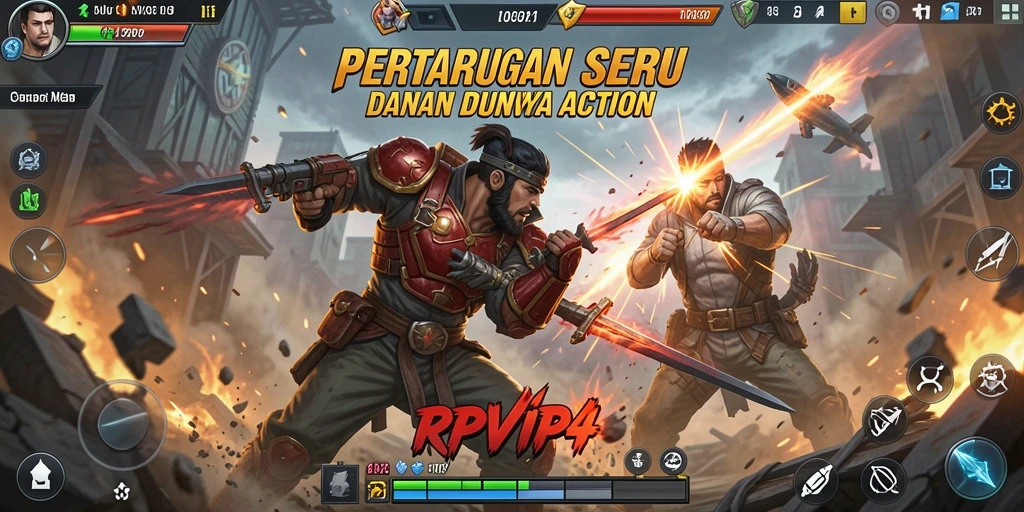 Screenshot menampilkan pertarungan seru dalam RPVIP4.