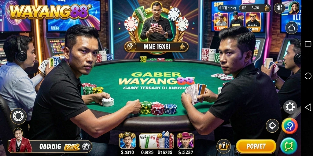 Tampilan antarmuka permainan poker yang menarik dan interaktif.