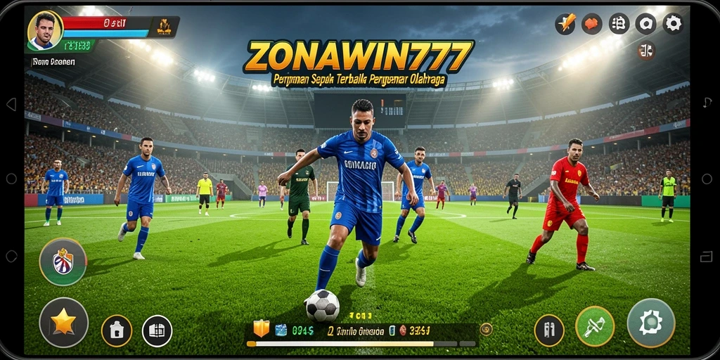 Screenshot gameplay ZONAWIN777 menampilkan pertandingan sepak bola yang intens.